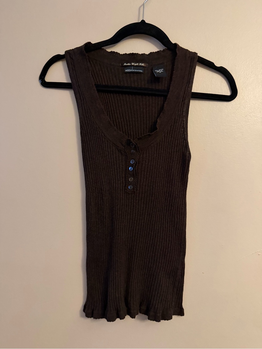Moda International Women's Ribbed Button Tank in Brown
